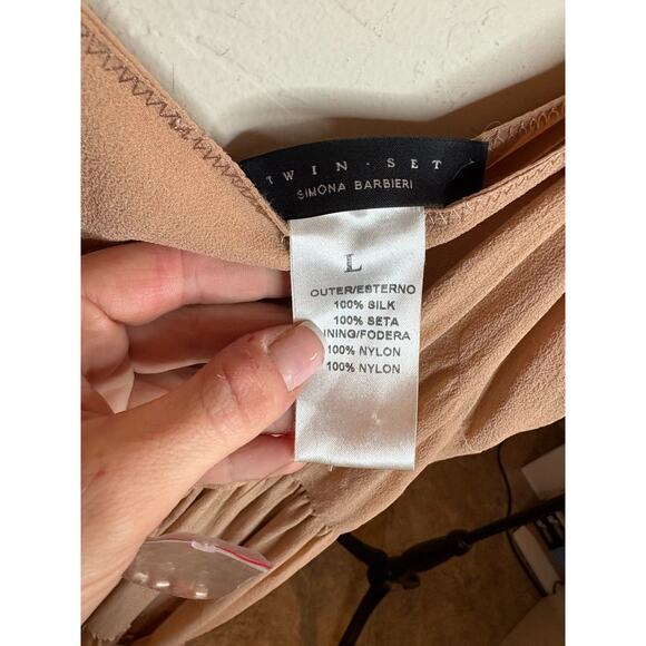 TWINSET Simon Barbieri Mauve Silk Beaded Hem Dress Size L 10-16 - Picture 2 of 5